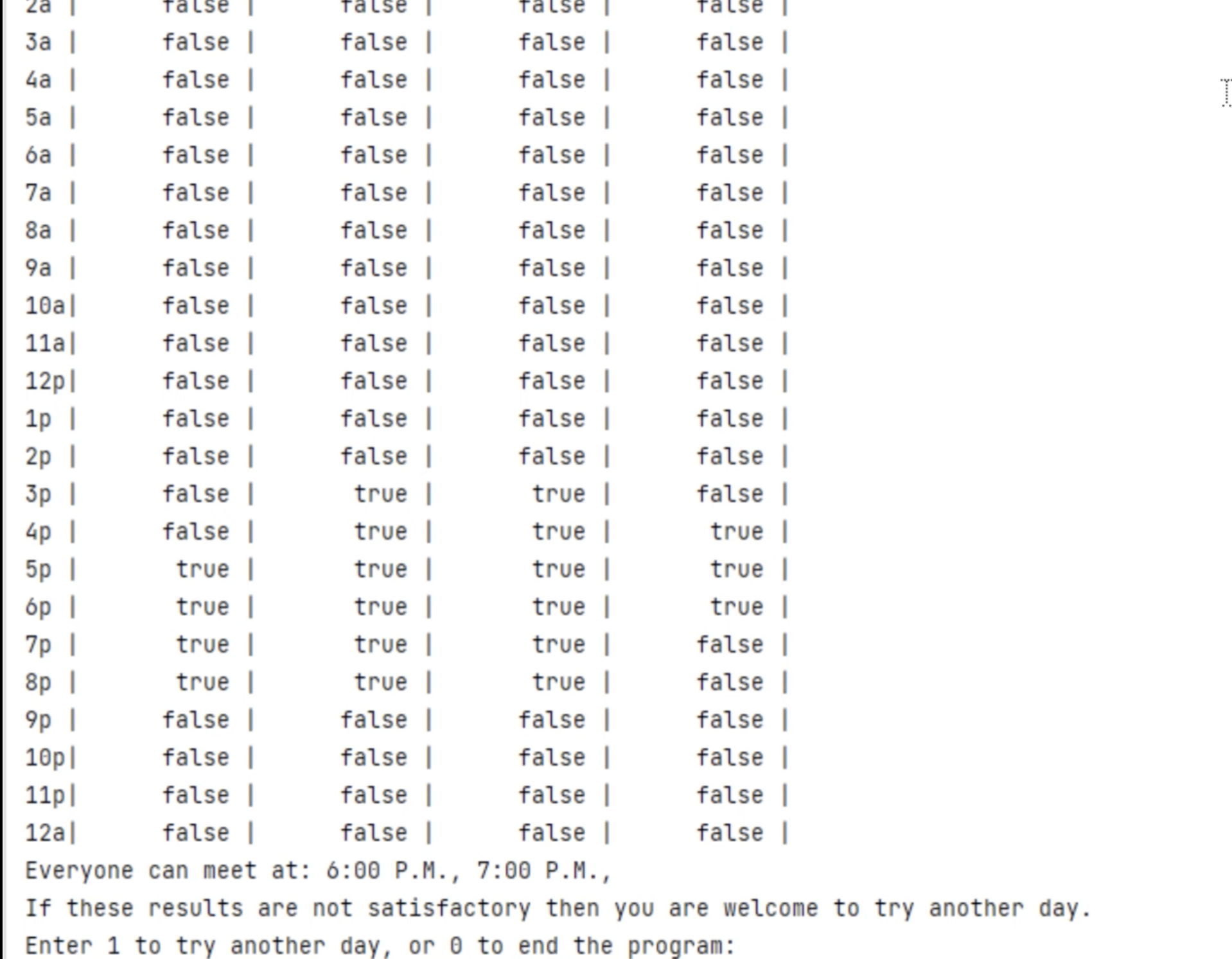 Photo of FreeTimeCalculator Output